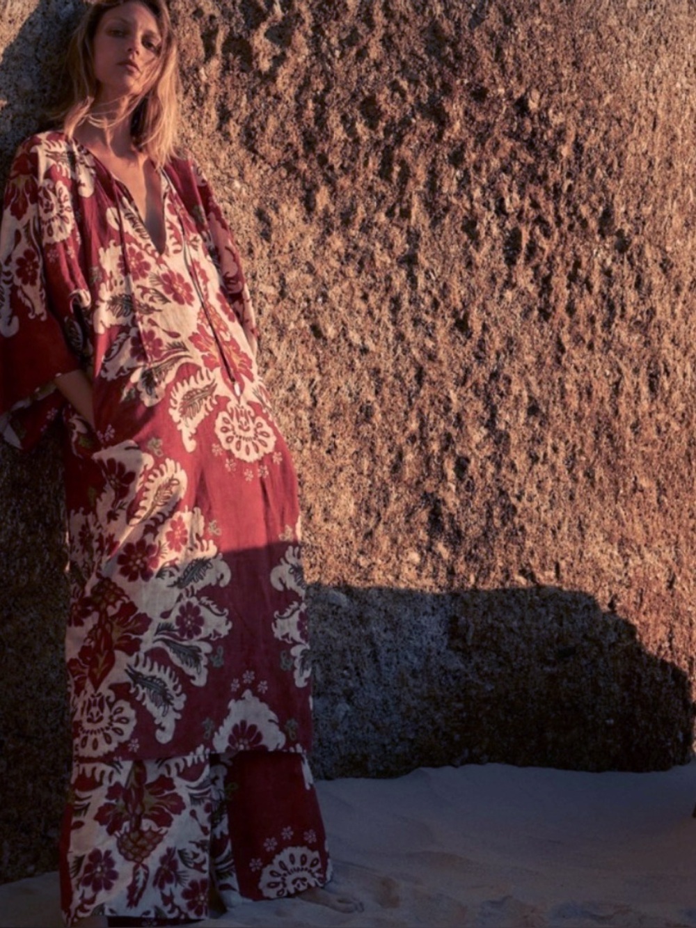 Zara Linen Blend Printed Caftan